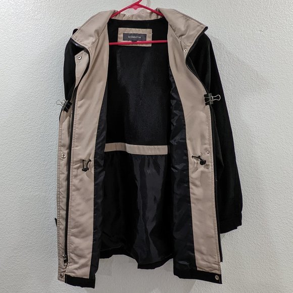 Liz Claiborne Black & Beige Lined Raincoat w/Removable Hood (LP) - Picture 5 of 11